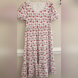 J. Crew White and Pink Tiered Floral Dress